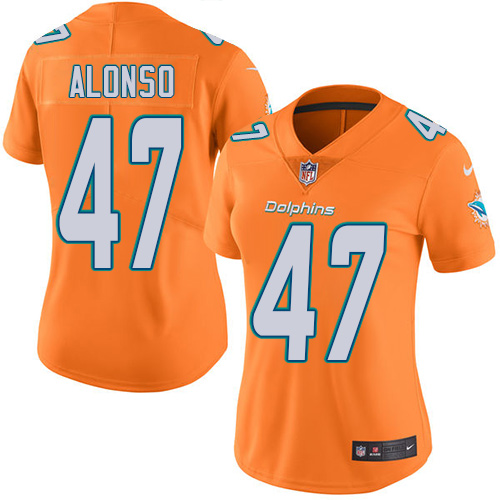 Nike Miami Dolphins 47 Kiko Alonso Orange Women Stitched NFL Limited Rush Jersey